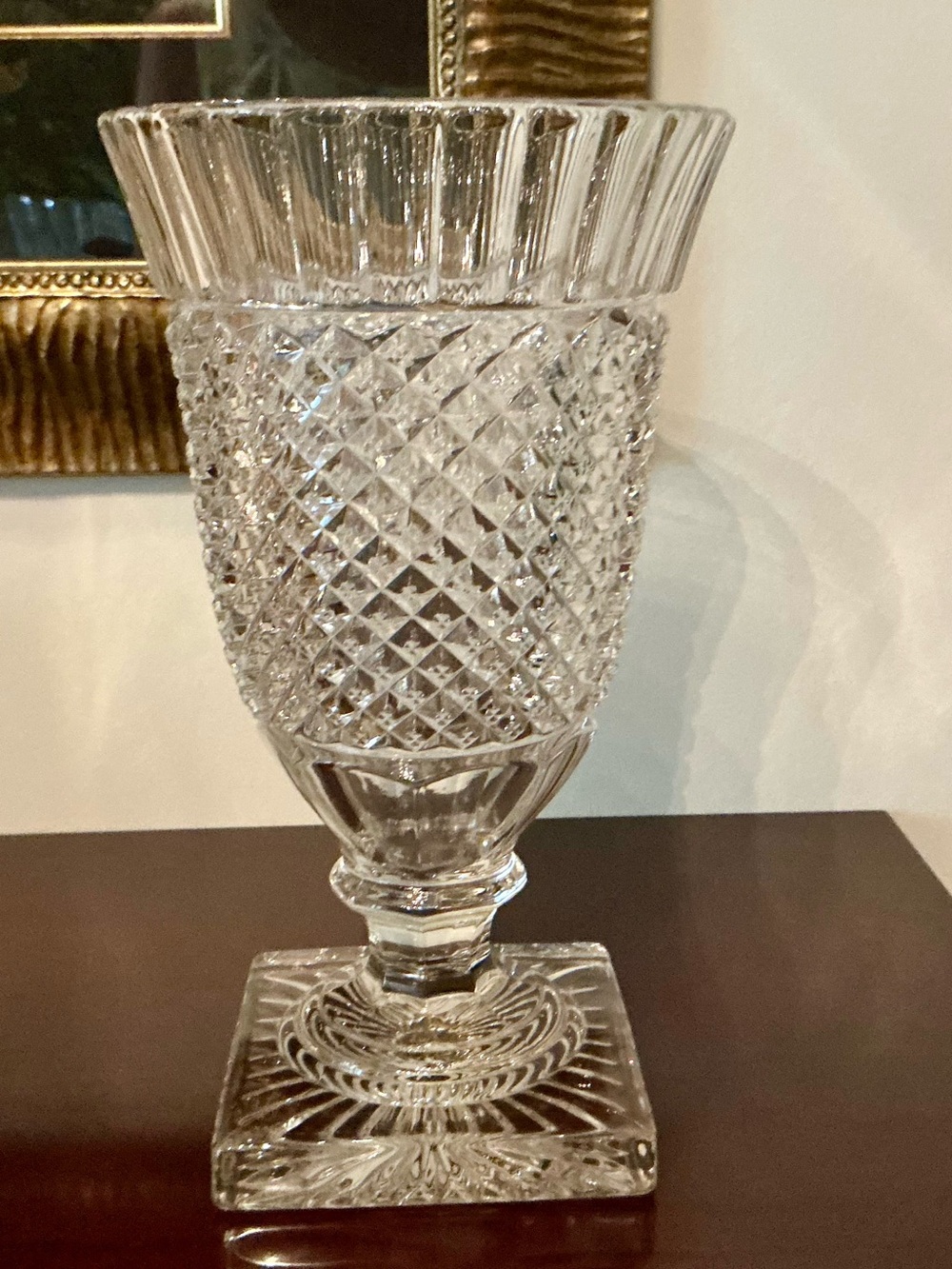 Vintage Bohemian Cut Crystal Medici Urn Vase 9.5”